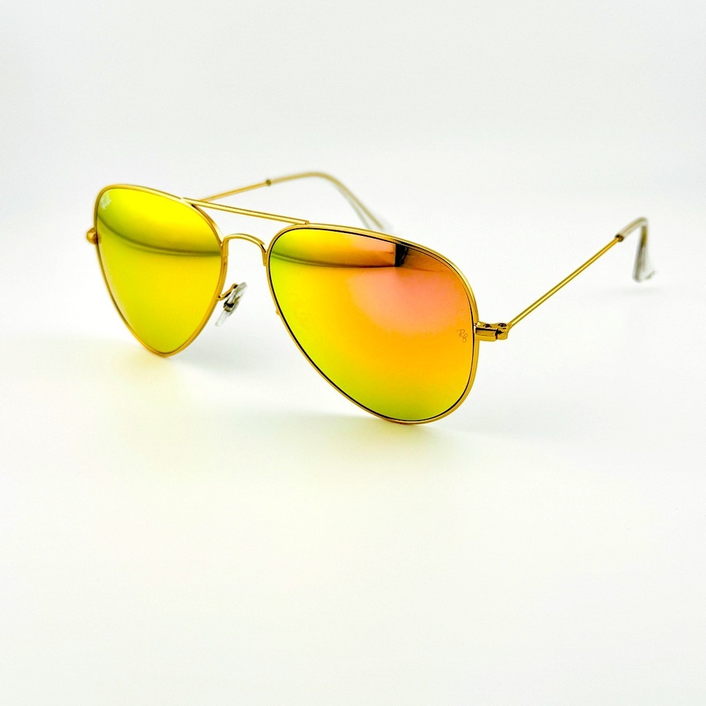 Ray-Ban Sunglasses Aviator Flash Lenses RB3025 Matte Gold Frame Yellow Lenses - Picture 8 of 16